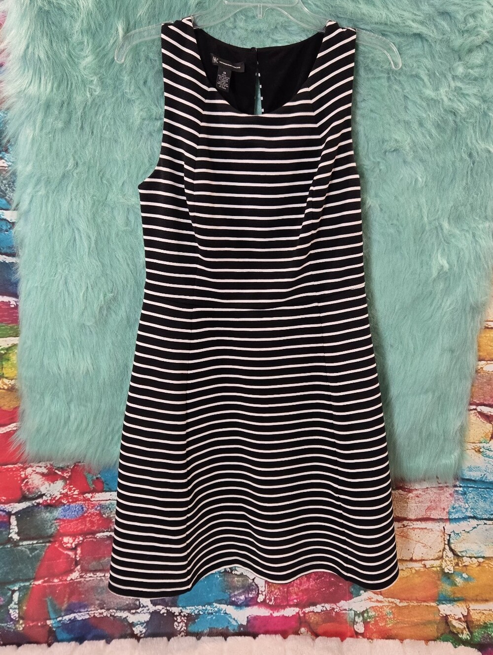 International Concepts Black And White Stripe A Line Dress Size M